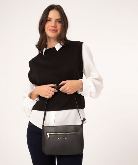 Bolsa Feminina Transversal Pequena Texturizada Preto