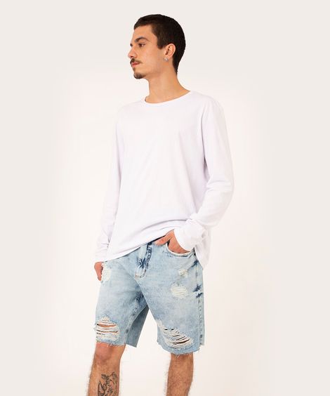 bermuda jeans slim destroyed  azul claro