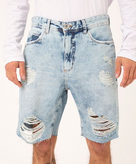 bermuda jeans slim destroyed  azul claro