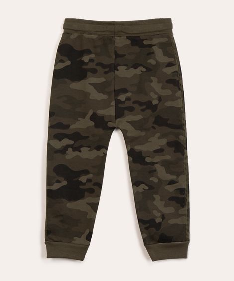 Calça Infantil Estampada Camuflada em Moletom com Cordão Verde Militar