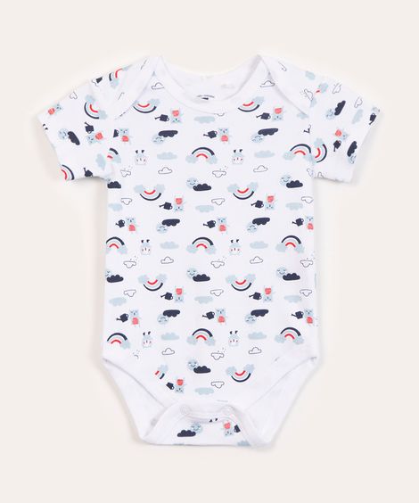 Body Infantil Estampado de Ursinhos e Arco-Íris Manga Curta Off White - off white