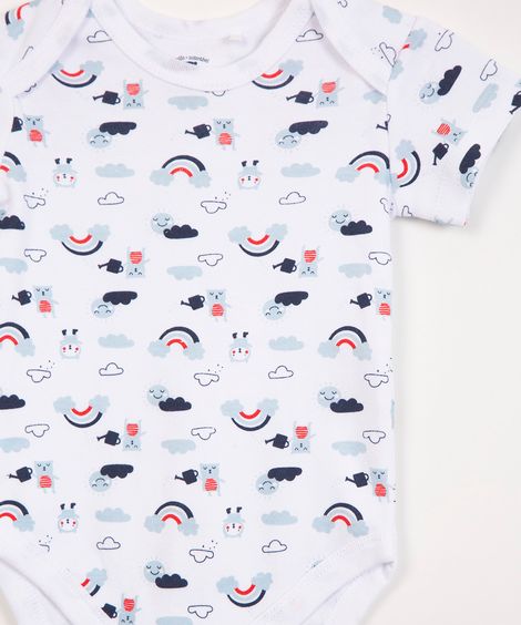 Body Infantil Estampado de Ursinhos e Arco-Íris Manga Curta Off White - off white