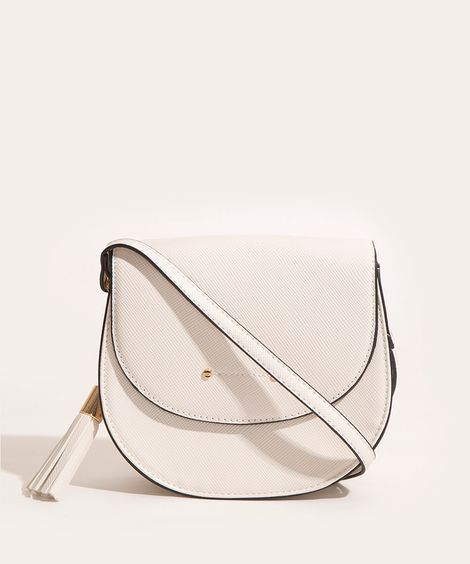 Bolsa Feminina Transversal com Tassel Off White