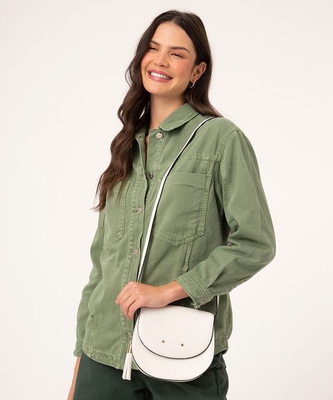 Bolsa Feminina Transversal com Tassel Off White
