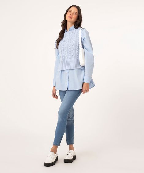 calça jeans super skinny barra com zíper azul médio
