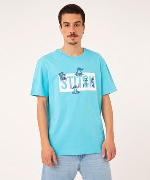 camiseta de algodão stitch azul