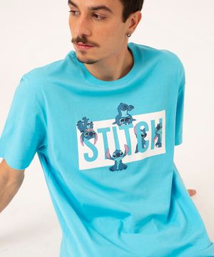camiseta de algodão stitch azul