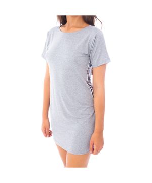 Vestido Moda Vício Camiseta Manga Curta Gola Careca Com Faixa Feminino Cinza