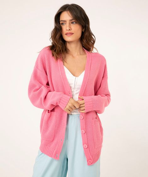 cardigan de tricô maxi com bolsos pink