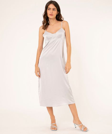 vestido slip dress midi alça fina  cinza
