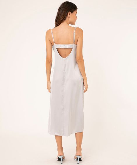 vestido slip dress midi alça fina  cinza