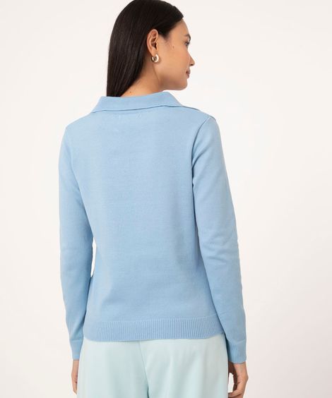 suéter polo de tricô azul claro