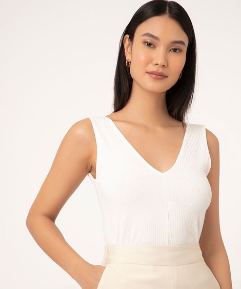 regata canelada decote v off white