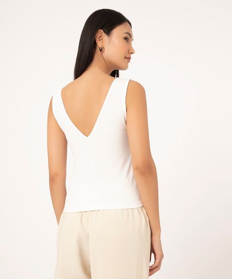 regata canelada decote v off white