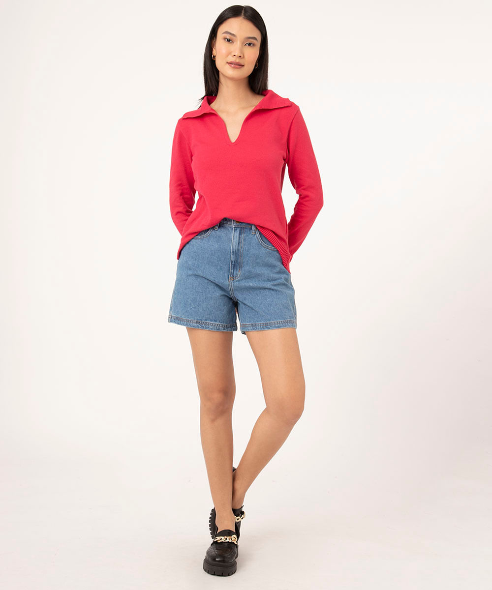 suéter polo de tricô rosa