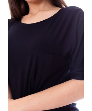 Vestido Moda Vício Maxi Camiseta Com Bolso Feminino Preto
