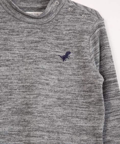 blusa infantil de tricô manga longa cinza mescla