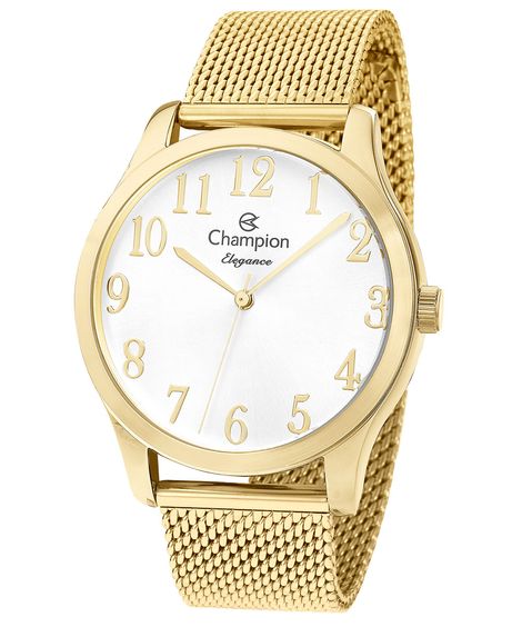 Kit de Relógio Feminino Champion analógico + colar e brinco Dourado