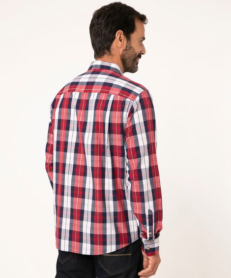 Camisa Masculina Comfort Estampada Xadrez Manga Longa Vermelha