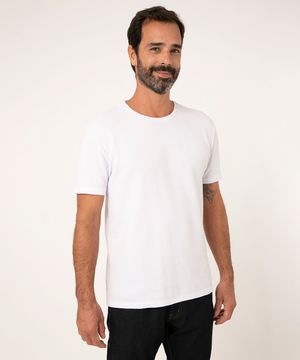 camiseta slim texturizada manga curta gola careca branco