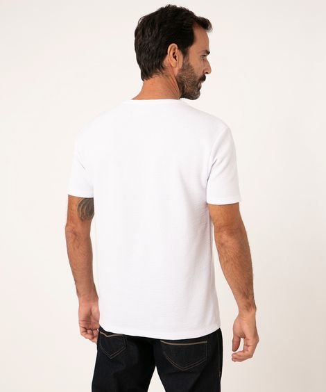 camiseta slim texturizada manga curta gola careca branco