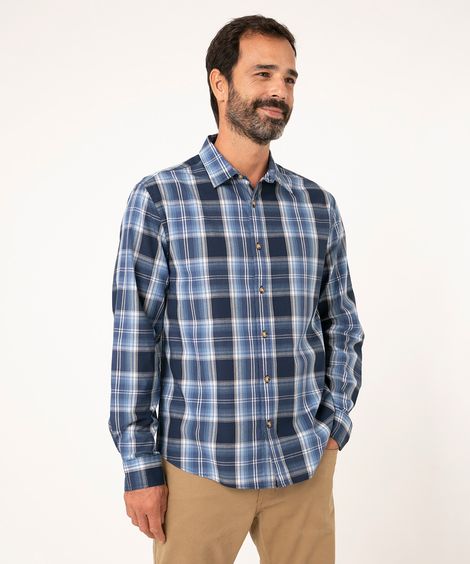 camisa manga longa xadrez   azul médio
