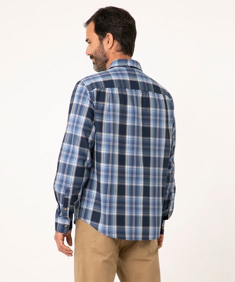 camisa manga longa xadrez   azul médio