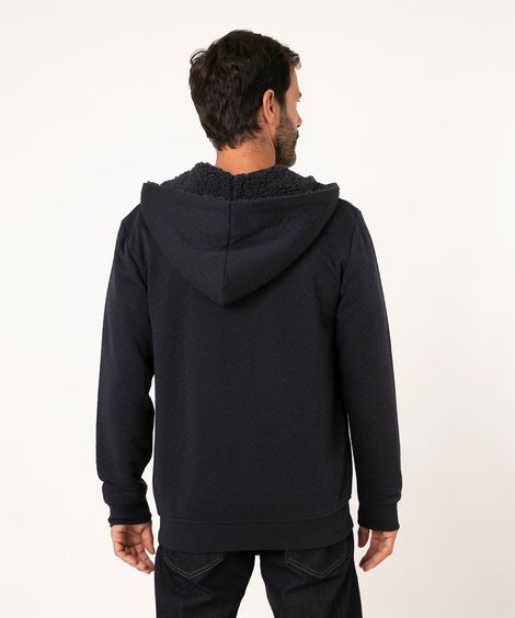 Blusão de Moletom com Capuz e Pelos Azul Marinho
