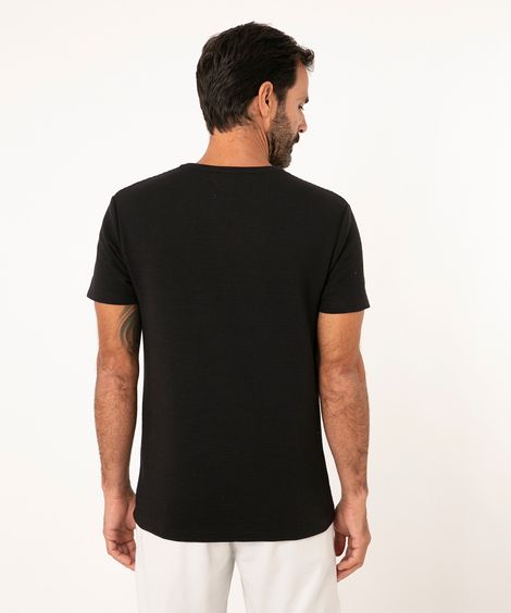 Camiseta Slim Texturizada Manga Curta Gola Careca Preta