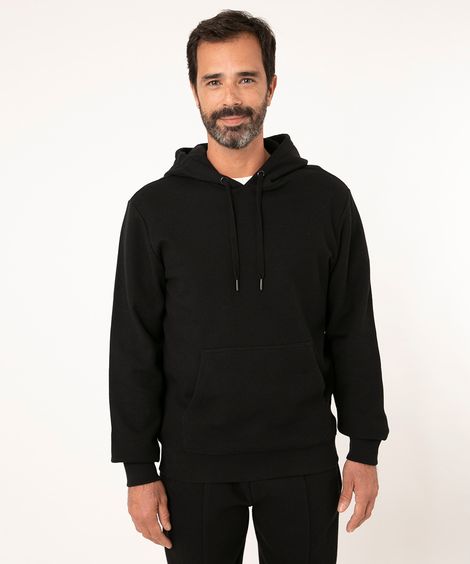 blusão de moletom texturizado com bolso preto