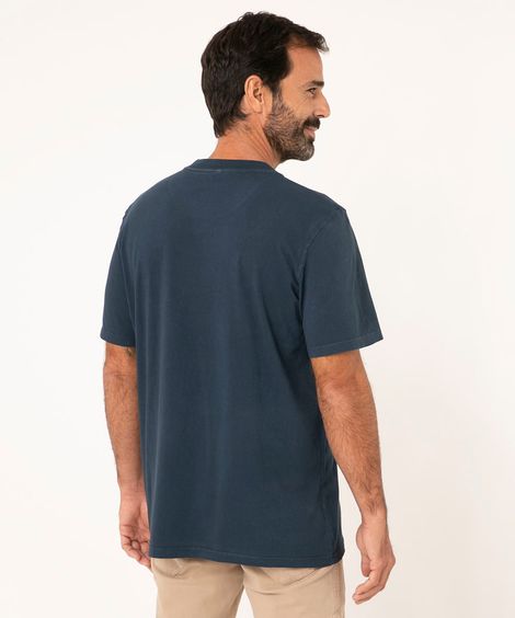camiseta de algodão manga curta paisagem azul marinho