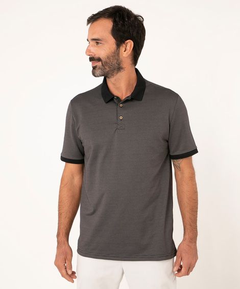 Polo Masculina Tradicional Maquinetada Manga Curta Cinza Mescla Escuro