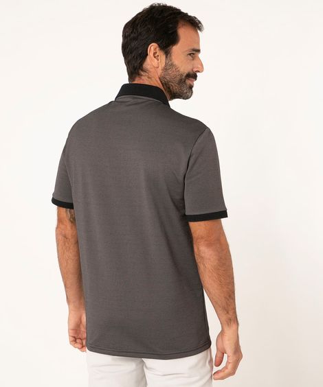 Polo Masculina Tradicional Maquinetada Manga Curta Cinza Mescla Escuro