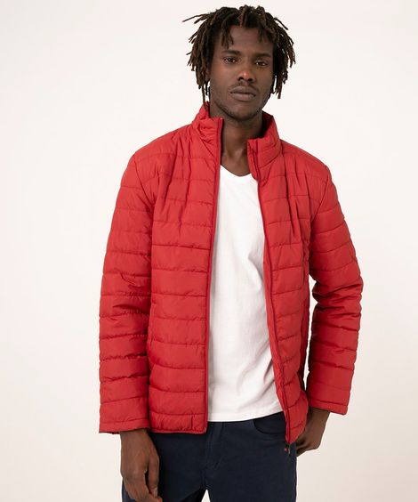 jaqueta puffer básica com bolsos vermelho