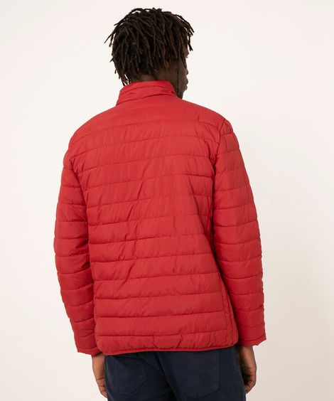 jaqueta puffer básica com bolsos vermelho
