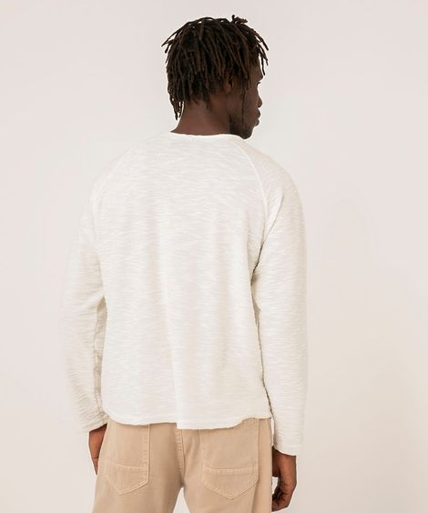 camiseta manga longa raglan texturizada off white