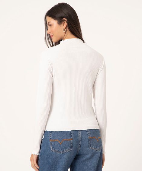 blusa canelada gola alta frufru off white