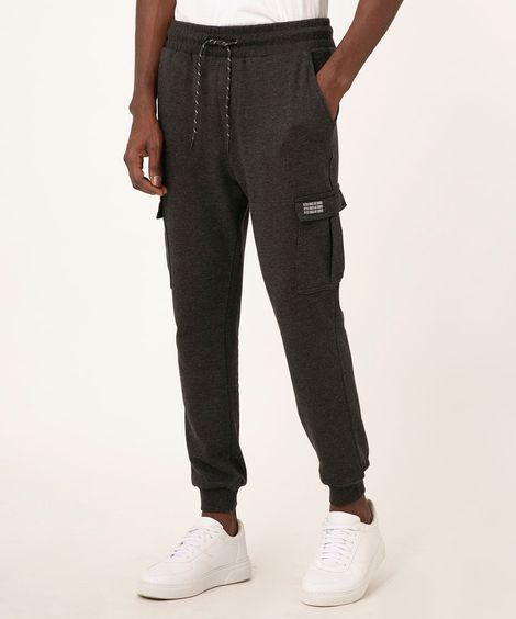 calça cargo relaxed de moletom cinza mescla escuro