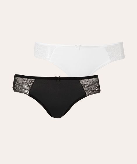 kit de 2 calcinhas biquíni com renda multicor