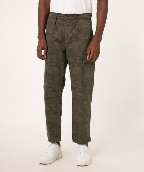 calça wide cargo camuflada verde