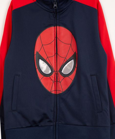 Jaqueta Infantil Homem Aranha Gola Alta com Bolsos Manga Longa Azul Marinho