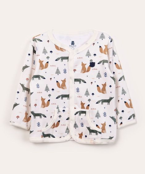 cardigan infantil de plush raposinha off white