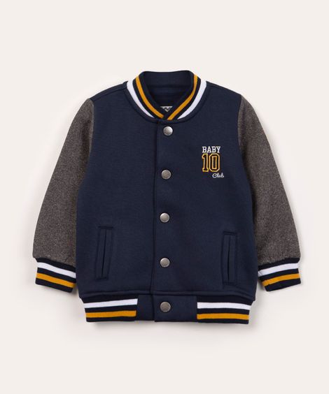 jaqueta infantil bomber de moletom college azul marinho