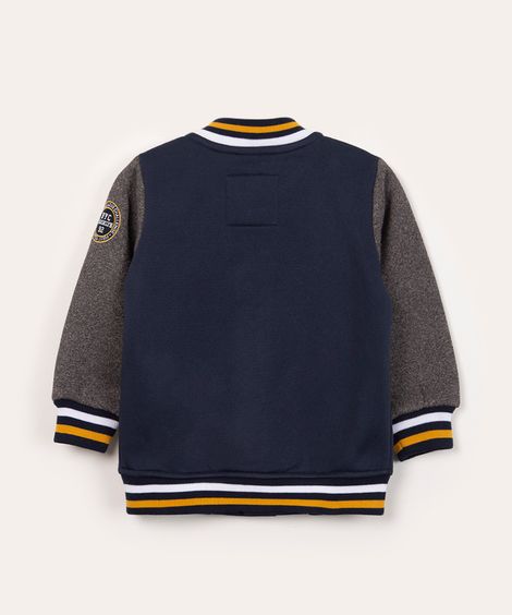 jaqueta infantil bomber de moletom college azul marinho