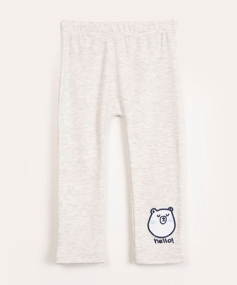 calça básica infantil reta urso polar cinza mescla