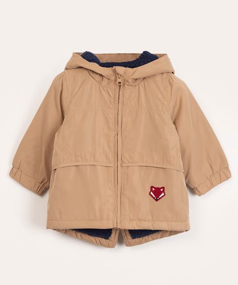 jaqueta parka infantil raposa com sherpa marrom claro