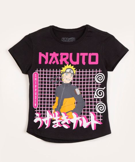 blusa juvenil de algodão manga curta naruto preta