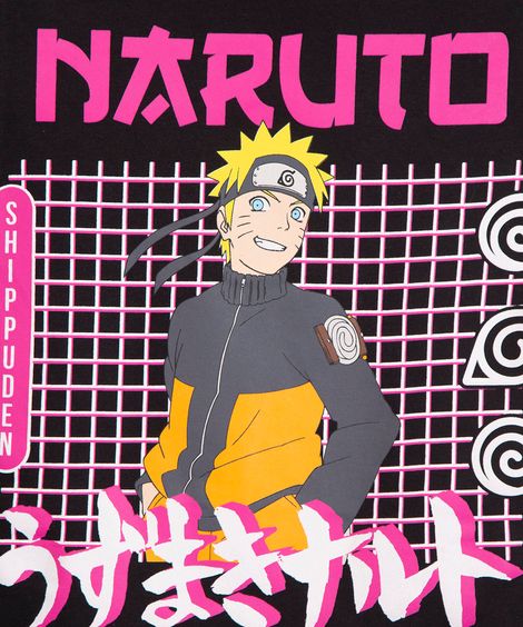 blusa juvenil de algodão manga curta naruto preta
