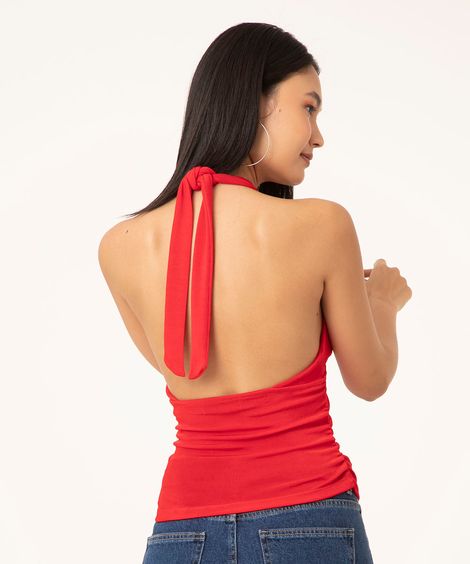 blusa frente única cruzada com amarração vermelha
