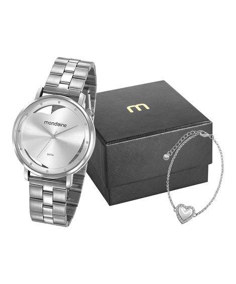 kit relógio feminino mondaine analógico 53748l0mkne3k1 prateado